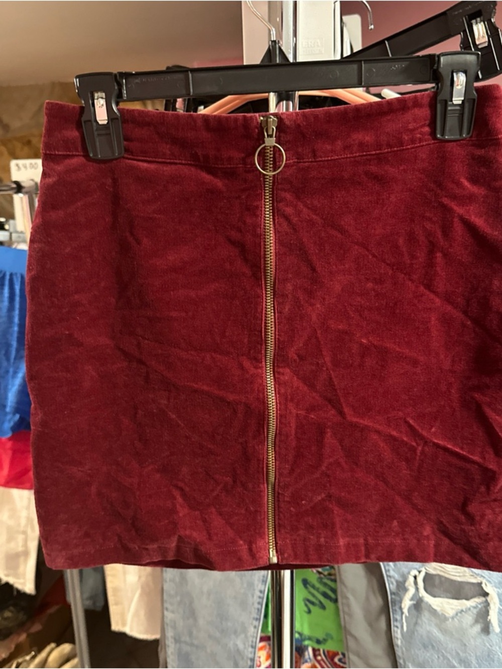 Forever 21 Burgundy Velvet Mini Skirt with Front Zip